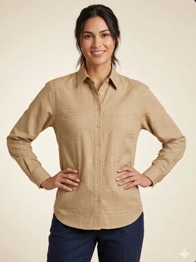 Laura Gayle Linen Blend Button Down Shirt XL - Tan Textured Plaid – Linen/Cotton